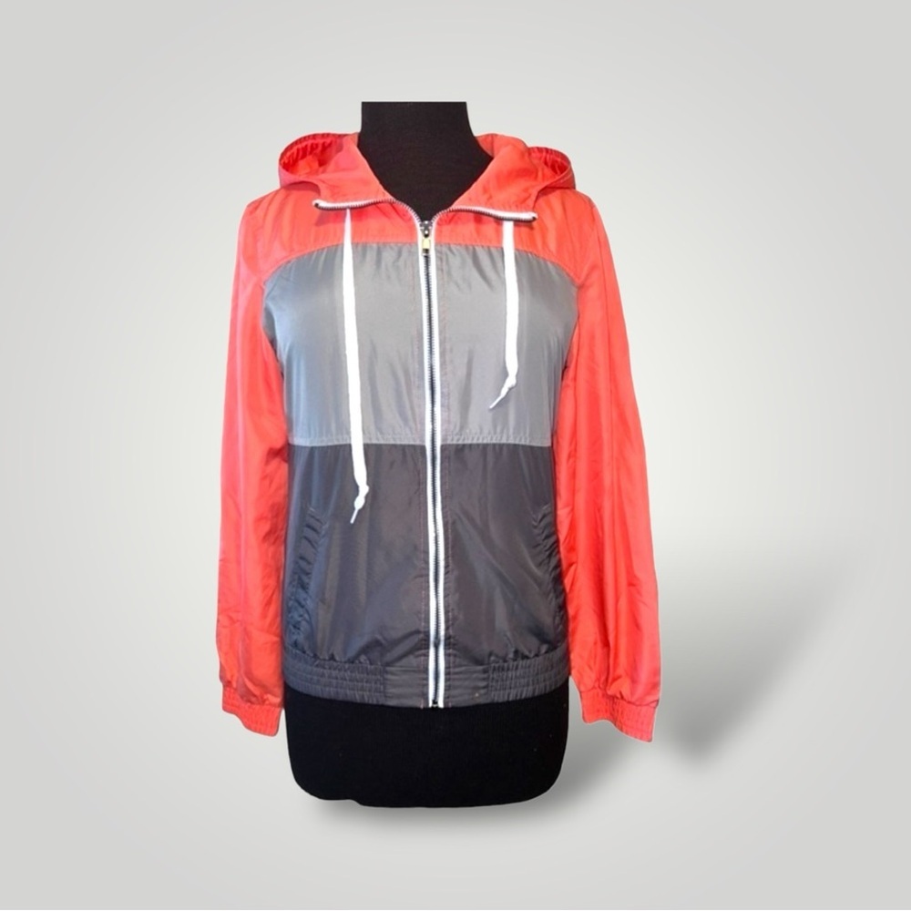 Zine Juniors Orange and Grey Zip‎ Up Windbreaker